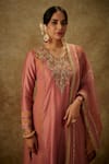 Buy_The Aarya_Pink Handwoven Chanderi Hand Embroidered Zardozi Paisley Pattern Kurta Pant Set _Online_at_Aza_Fashions