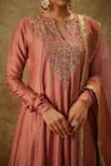 Shop_The Aarya_Pink Handwoven Chanderi Hand Embroidered Zardozi Notched Anarkali Set _Online_at_Aza_Fashions