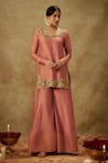 The Aarya_Pink Handwoven Chanderi Hand Embroidered Zardozi Leaf Sequin Kurta Sharara Set _Online_at_Aza_Fashions