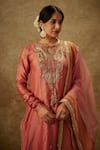 Shop_The Aarya_Pink Handwoven Chanderi Hand Embroidered Paisley Pattern Kurta Palazzo Set _Online_at_Aza_Fashions