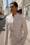 Buy_Jigar & Nikita_Ivory Sherwani Raw Silk Embroidered Bead Zardozi Vine Pant Set _Online_at_Aza_Fashions