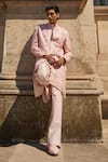 Jigar & Nikita_Pink Sherwani Raw Silk Embroidered Bead Resham Floral Vine Pant Set _Online_at_Aza_Fashions