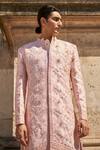 Shop_Jigar & Nikita_Pink Sherwani Raw Silk Embroidered Bead Resham Floral Vine Pant Set _at_Aza_Fashions