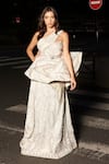 Buy_Jigar & Nikita_Ivory Glass Organza Embellished Sequin One Shoulder Asymmetric Gown _at_Aza_Fashions