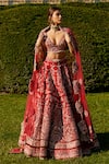 Shop_Jigar & Nikita_Red Lehenga Raw Silk And Velvet Embroidered Zardozi Floral Vine Bridal Set _at_Aza_Fashions