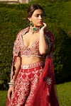 Jigar & Nikita_Red Lehenga Raw Silk And Velvet Embroidered Zardozi Floral Vine Bridal Set _at_Aza_Fashions