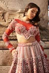 Shop_Jigar & Nikita_Red Lehenga Raw Silk Embroidered Floral Scallop Sequin Embellished Bridal Set _at_Aza_Fashions