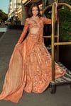 Buy_Jigar & Nikita_Orange Shimmer Organza Floral Vine Pre-draped Lehenga Saree With Blouse _at_Aza_Fashions