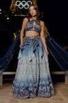 Buy_Jigar & Nikita_Blue Linen Silk Geometric Crystal Embellished Panel Bridal Lehenga With Blouse _at_Aza_Fashions