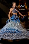 Shop_Jigar & Nikita_Blue Linen Silk Geometric Crystal Embellished Panel Bridal Lehenga With Blouse _Online_at_Aza_Fashions