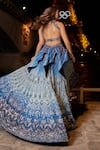 Jigar & Nikita_Blue Linen Silk Geometric Crystal Embellished Panel Bridal Lehenga With Blouse _at_Aza_Fashions