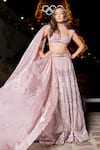 Buy_Jigar & Nikita_Pink Lehenga And Blouse Linen Satin Geometric Crystal Embellished Bridal Set _at_Aza_Fashions