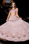 Jigar & Nikita_Pink Lehenga And Blouse Linen Satin Geometric Crystal Embellished Bridal Set _Online_at_Aza_Fashions