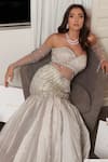 Jigar & Nikita_Ivory Net Embellished Crystal Sweetheart Mermaid Gown _Online_at_Aza_Fashions