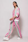 Shop_Veera Wear_Multi Color Cotton Print Candy Striped Henley Neck Jacket With Pant _at_Aza_Fashions