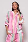 Buy_Veera Wear_Multi Color Cotton Print Candy Striped Henley Neck Jacket With Pant _Online_at_Aza_Fashions