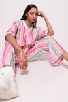 Shop_Veera Wear_Multi Color Cotton Print Candy Striped Henley Neck Jacket With Pant _Online_at_Aza_Fashions