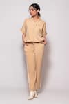 Buy_Veera Wear_Beige Armani Solid Henley Neck Jacket With Side Tape Pant _at_Aza_Fashions