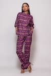 Buy_Veera Wear_Purple Cotton Print Damask Bloom Collar Neck Shirt With Pant _at_Aza_Fashions