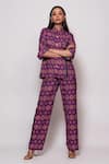 Shop_Veera Wear_Purple Cotton Print Damask Bloom Collar Neck Shirt With Pant _at_Aza_Fashions