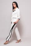 Buy_Veera Wear_White Armani Embellished Lapel Collar Feather Blazer With Side Tape Pant _at_Aza_Fashions