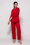 Buy_Veera Wear_Red Armani Embellished Nalki High Neck Noodle Patch And Sleeves Top With Pant _at_Aza_Fashions