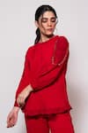 Veera Wear_Red Armani Embellished Nalki High Neck Noodle Patch And Sleeves Top With Pant _Online_at_Aza_Fashions