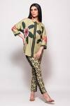 Buy_Veera Wear_Green Cotton Print Flora Collar Neck Shacket With Pant _at_Aza_Fashions