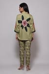 Shop_Veera Wear_Green Cotton Print Flora Collar Neck Shacket With Pant _at_Aza_Fashions