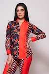 Shop_Veera Wear_Orange Cotton Print Bloom Carnival Collar Neck Double Shirt With Pant _at_Aza_Fashions