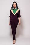 Buy_Veera Wear_Purple Armani Colorblocked Collar Neck Yoke Embellished Top With Pant _at_Aza_Fashions