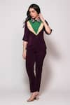 Shop_Veera Wear_Purple Armani Colorblocked Collar Neck Yoke Embellished Top With Pant _at_Aza_Fashions