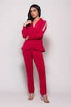 Buy_Veera Wear_Red Armani Embellished Mesh Camp Collar Sleeve Panel Blazer With Pant _at_Aza_Fashions