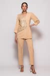 Buy_Veera Wear_Beige Armani Embellished Sequin Petal V Neck Top With Pant _at_Aza_Fashions