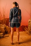 Shop_Veera Wear_Blue Denim Cuban Collar Raw Edge Detail Shacket With Shorts _at_Aza_Fashions