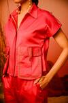 Shop_Veera Wear_Pink Cotton Collar Neck Pocket Detail Shacket With Pant _Online_at_Aza_Fashions