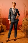 Buy_Veera Wear_Blue Denim Collar Neck Layered Blazer With Pant _at_Aza_Fashions