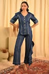 Buy_Veera Wear_Blue Denim V Neck Top And Pant Set _at_Aza_Fashions