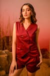 Buy_Veera Wear_Maroon Cotton V Neck Sleeveless Jacket And Shorts Set 