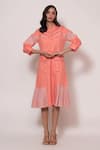 Buy_Veera Wear_Peach Cotton Collared Pleated Hem Midi Dress _at_Aza_Fashions