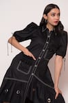 Veera Wear_Black Cotton Collared High Low Dress _Online_at_Aza_Fashions