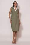 Buy_Veera Wear_Green Cotton Collared Contrast Sleeveless Dress _at_Aza_Fashions