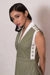 Veera Wear_Green Cotton Collared Contrast Sleeveless Dress _Online_at_Aza_Fashions