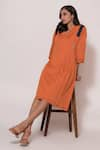 Buy_Veera Wear_Orange Cotton V Neck Overlap Midi Dress _at_Aza_Fashions