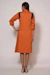 Shop_Veera Wear_Orange Cotton V Neck Overlap Midi Dress _at_Aza_Fashions