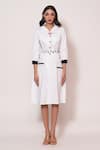 Shop_Veera Wear_White Cotton Collared Contrast Stitch Midi Dress _at_Aza_Fashions