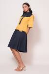 Veera Wear_Yellow Cotton Collared Color Blocked Dress _Online_at_Aza_Fashions