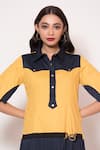 Buy_Veera Wear_Yellow Cotton Collared Color Blocked Dress _Online_at_Aza_Fashions