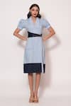 Buy_Veera Wear_Blue Cotton Collared V Puffed Sleeve Midi Dress _at_Aza_Fashions