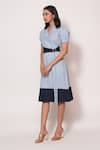 Shop_Veera Wear_Blue Cotton Collared V Puffed Sleeve Midi Dress _at_Aza_Fashions